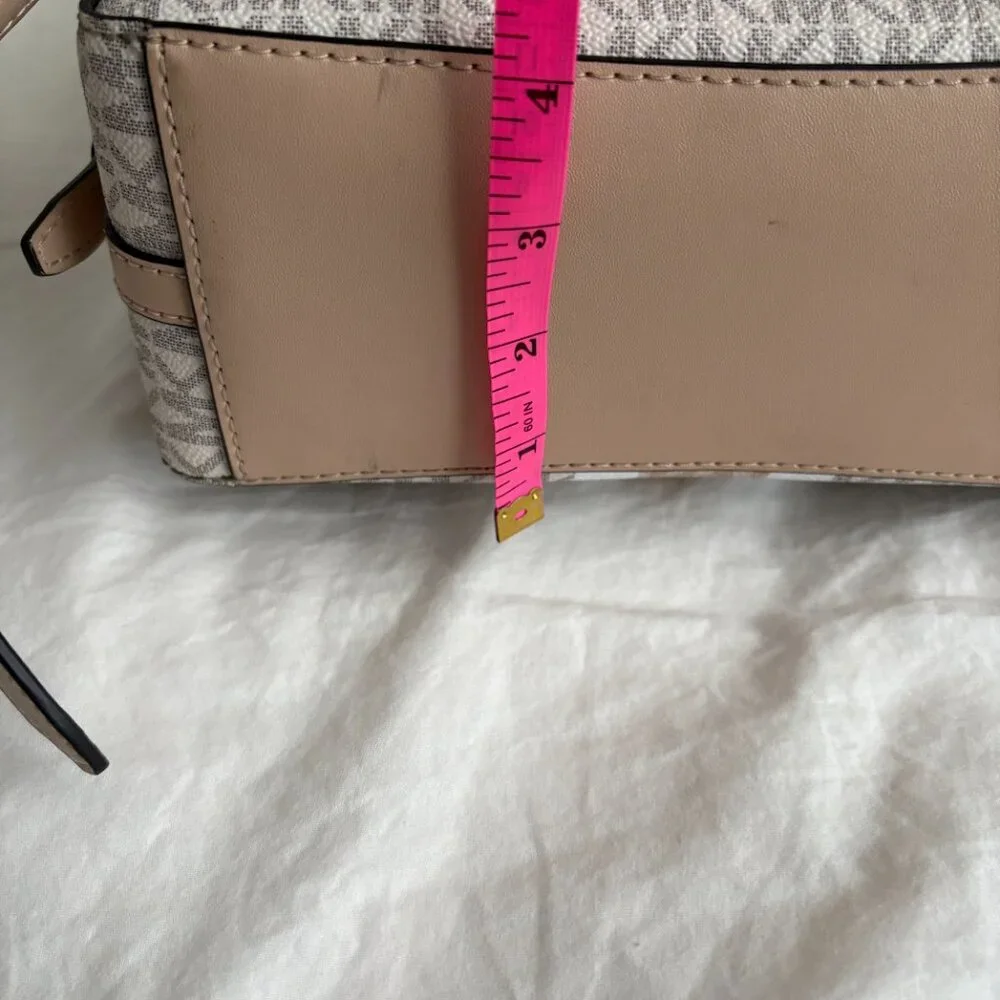 Michael Kors Jaycee Medium Backpack Vanilla Beige Coated Canvas Bag Quiet Luxury
